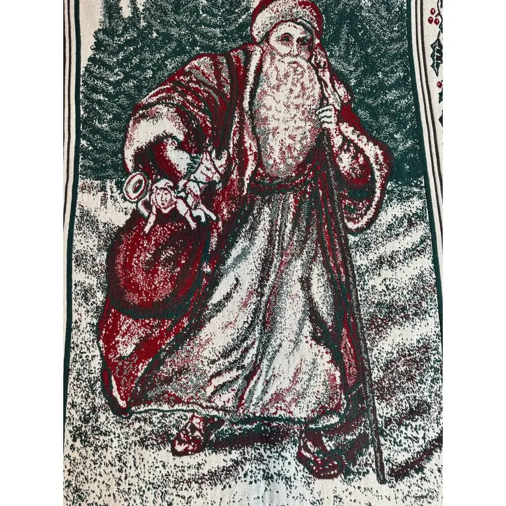 Chatham Christmas Santa Holiday Jacquard Woven Cotten Tapestry Throw Blanket VTG